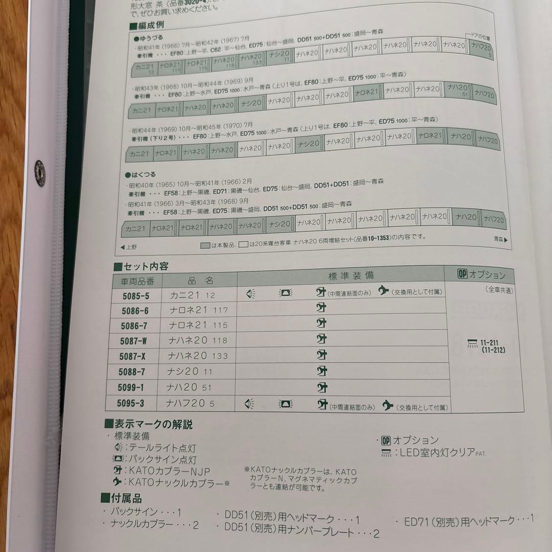 【編成違い】KATO 10-1518 20系ゆうづる・はくつる7両⑤付属品未開封