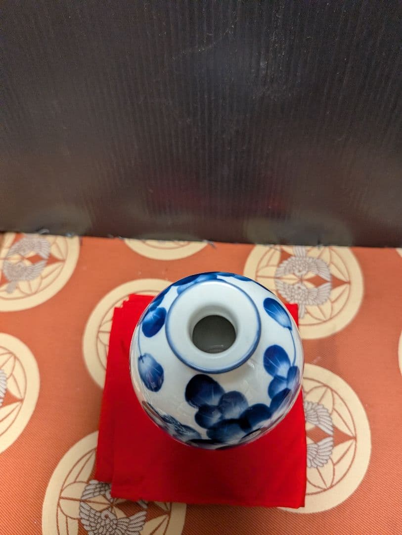中国花瓶一輪挿し青と白の花柄の陶器花瓶