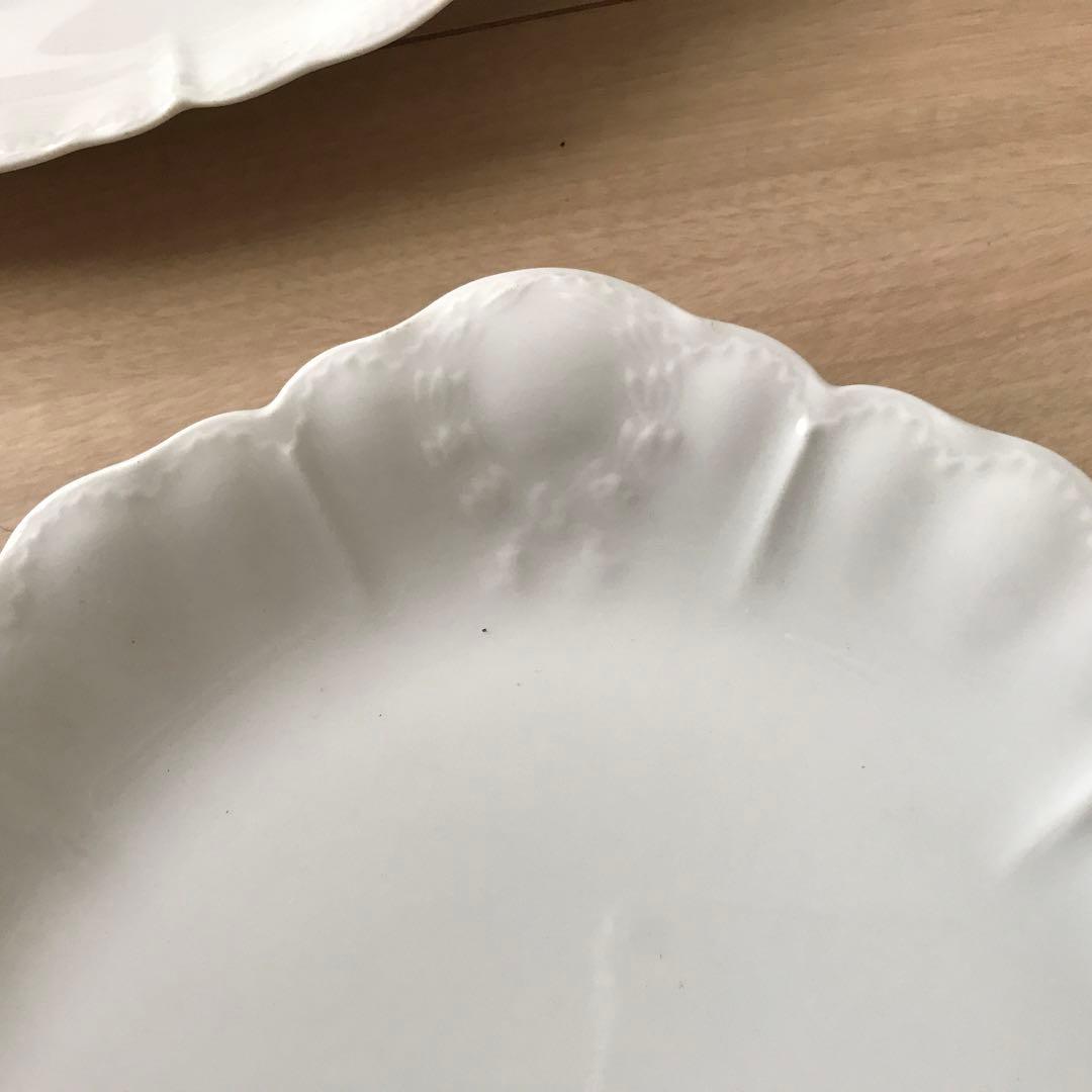 アビランド　花リム　大皿　白　ホワイト　レルーフ　リボン　ボウ