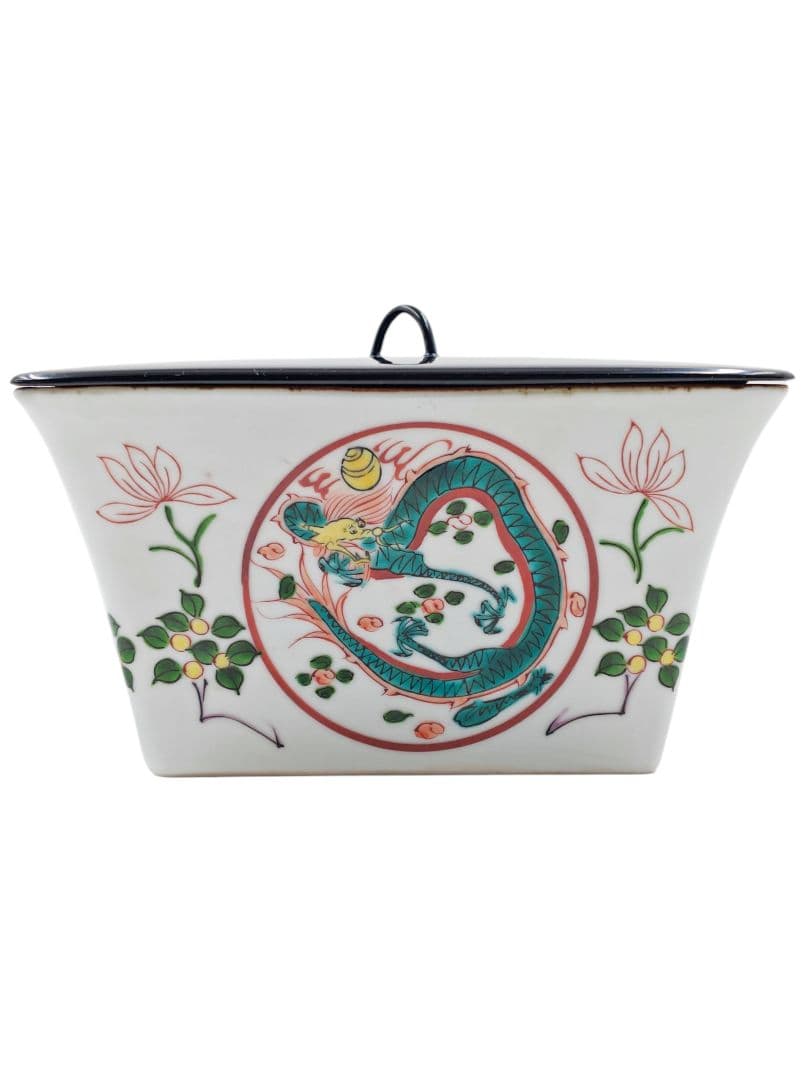 茶道具 京焼 【平安 富田静山】 『萬暦赤絵写 枡形 水指』在印 桐共箱 外箱