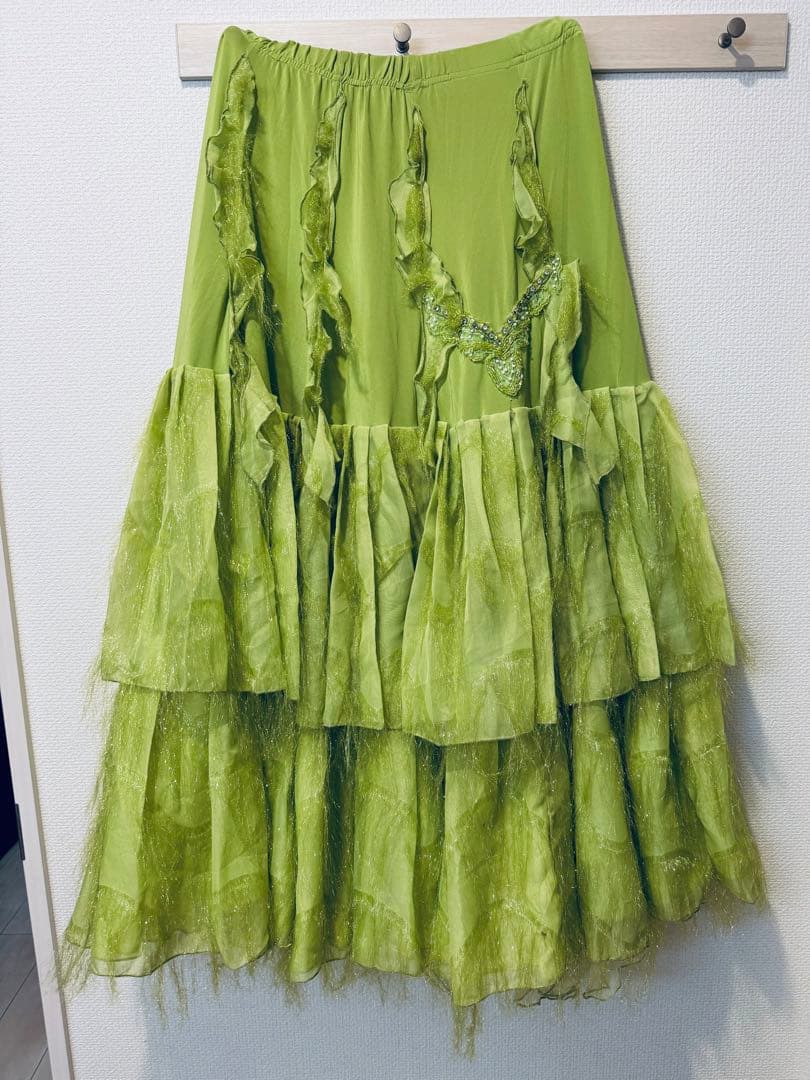 社交ダンス　上下セット（スカート・トップス）緑色　Lサイズ