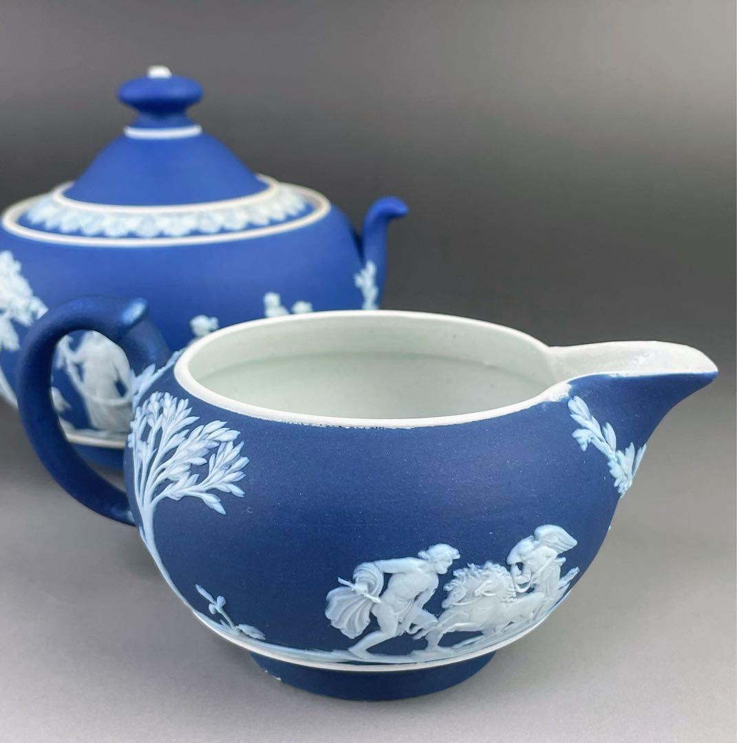 希少 アンティーク ウェッジウッド ジャスパーウェア シュガーボウル クリーマー