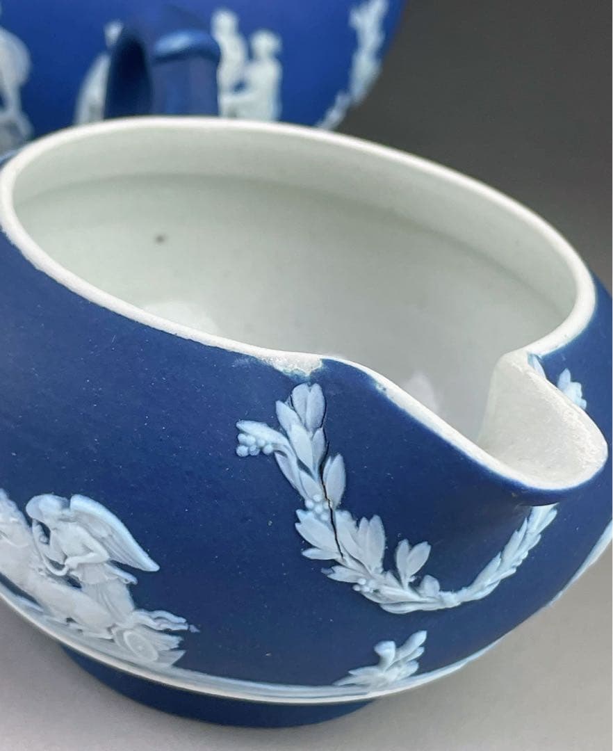 希少 アンティーク ウェッジウッド ジャスパーウェア シュガーボウル クリーマー