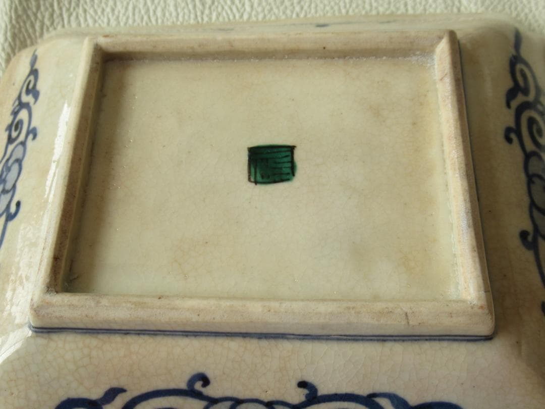 ◆美品希少 江戸時代末期◆吉田屋 角福 青手九谷 山水図 角皿 横幅18.2cm