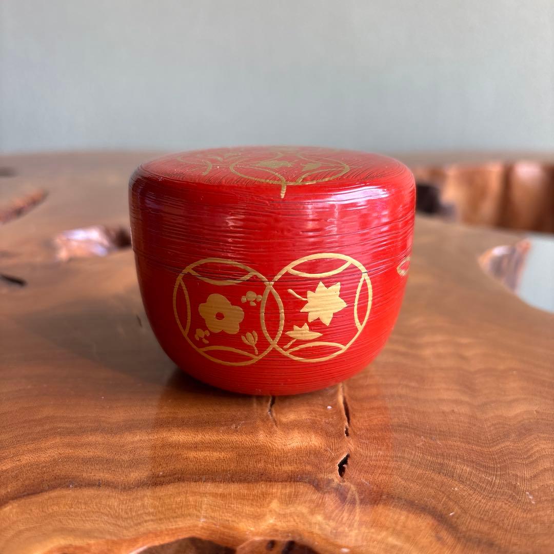 七宝蒔絵 朱刷毛目平棗 塗師 陽高 蒔絵 茶道具 共箱