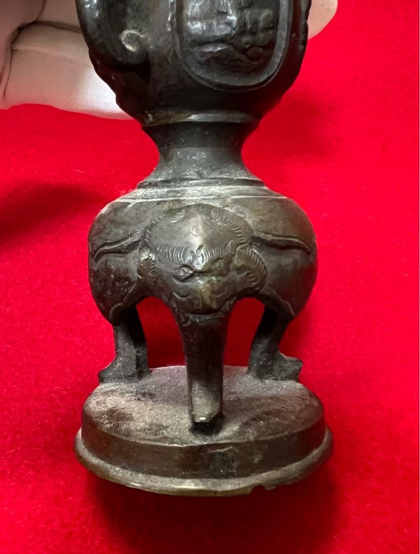 古道具 古銅 三足 獸足獸耳 燭台 燈台 アンティーク　仏具