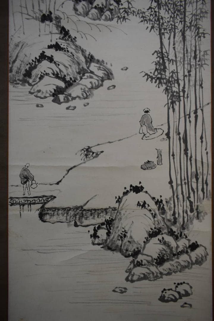 真作/浄土真宗/西本願寺/津田白印/山水人物画賛/布袋屋掛軸HJ-136