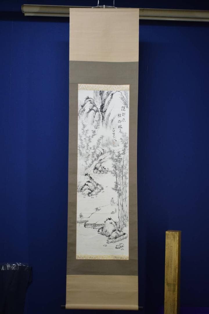 真作/浄土真宗/西本願寺/津田白印/山水人物画賛/布袋屋掛軸HJ-136