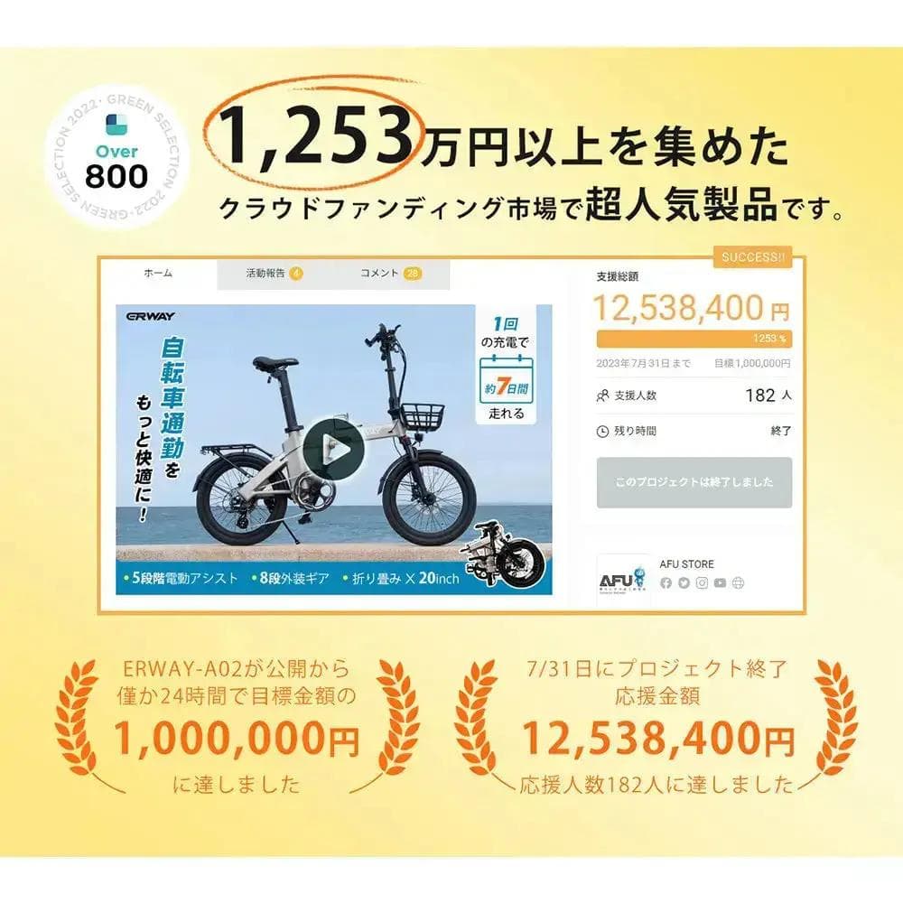 【リユース品】折りたたみ電動アシスト自転車 ERWAY A02 グレー