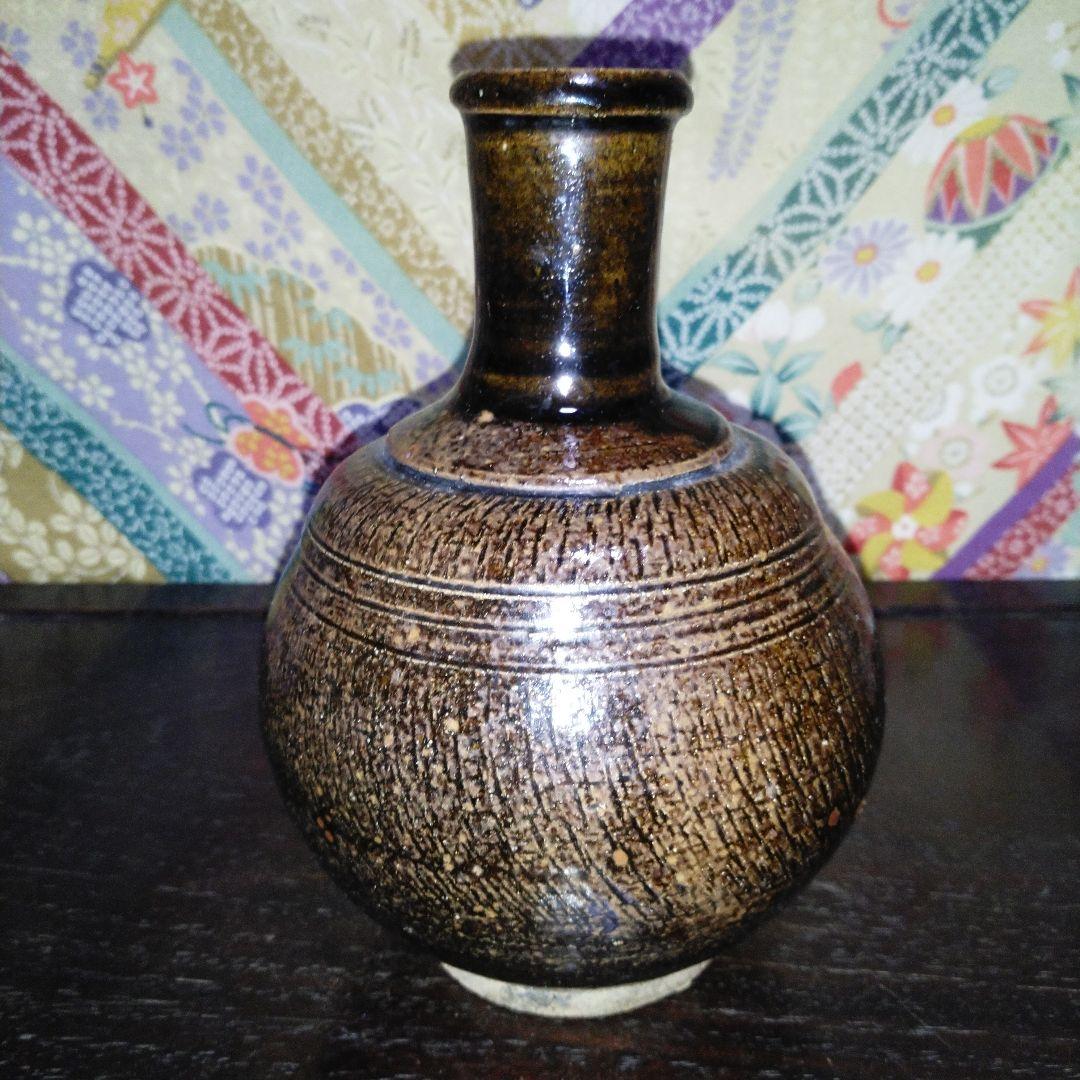 NO384 古相馬焼　上野目焼き　鉄釉徳利　時代物