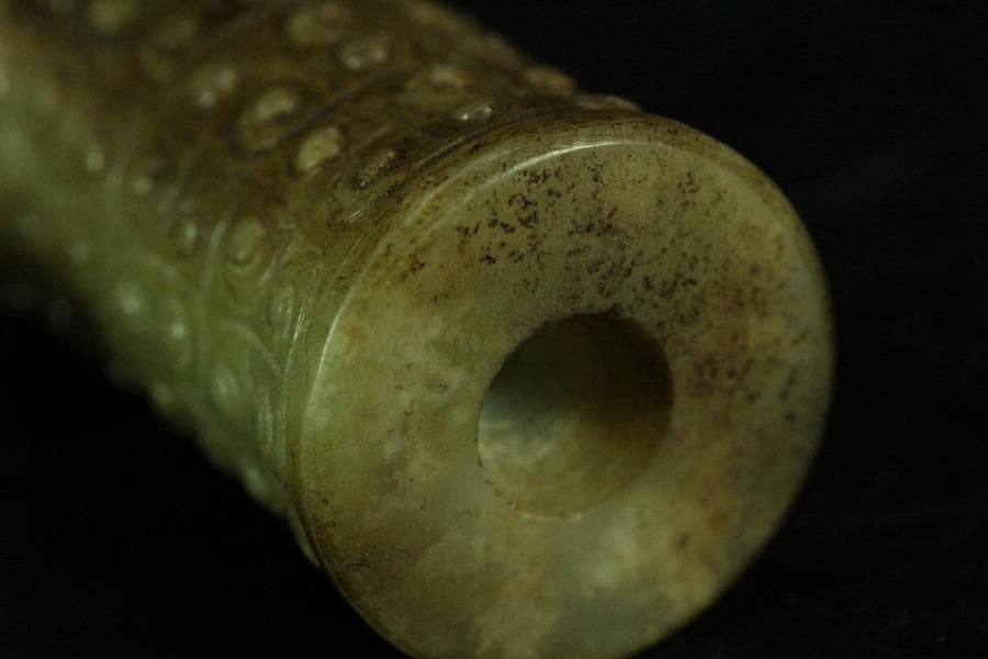 中国美術 古長沙勾雲管型器 玉石刻 飾 京都旧家蔵(K-A910)