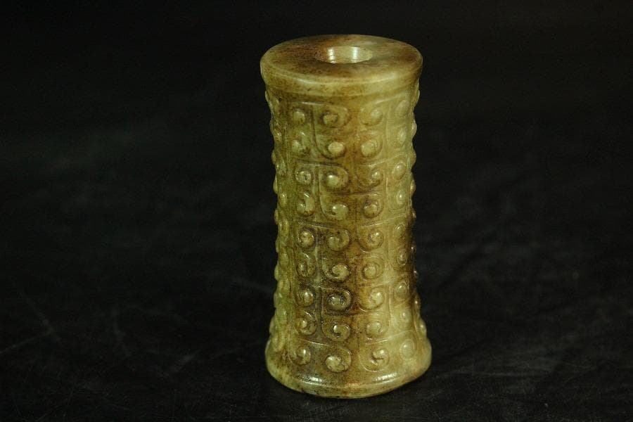 中国美術 古長沙勾雲管型器 玉石刻 飾 京都旧家蔵(K-A910)