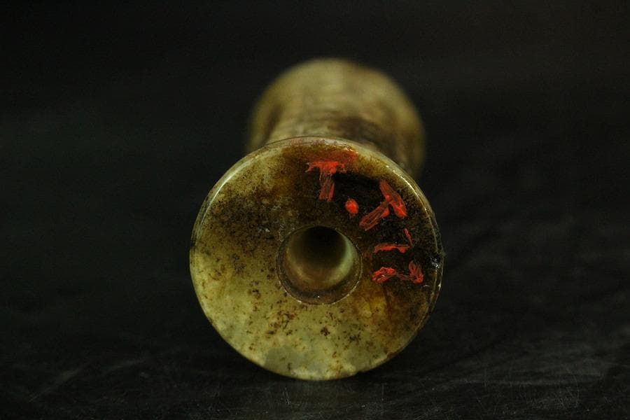 中国美術 古長沙勾雲管型器 玉石刻 飾 京都旧家蔵(K-A910)