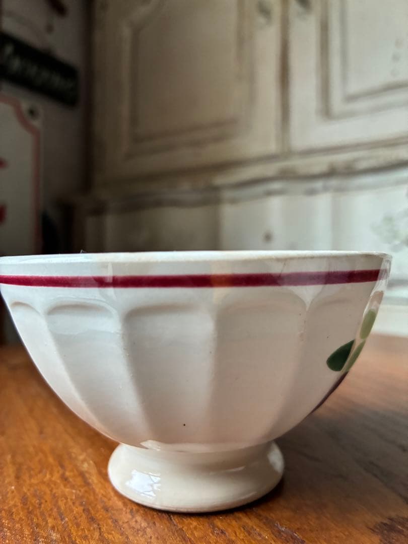 フランス　アンティーク　カフェオレ　ボウル　さくらんぼ　陶器　サクランボ