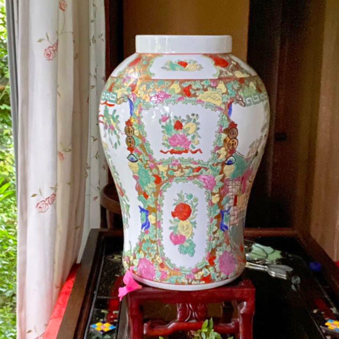 1992さま感謝‼️風水最強‼️宮中貴族美人囲碁図　鳳凰❌花　在銘中國窯蔵壺