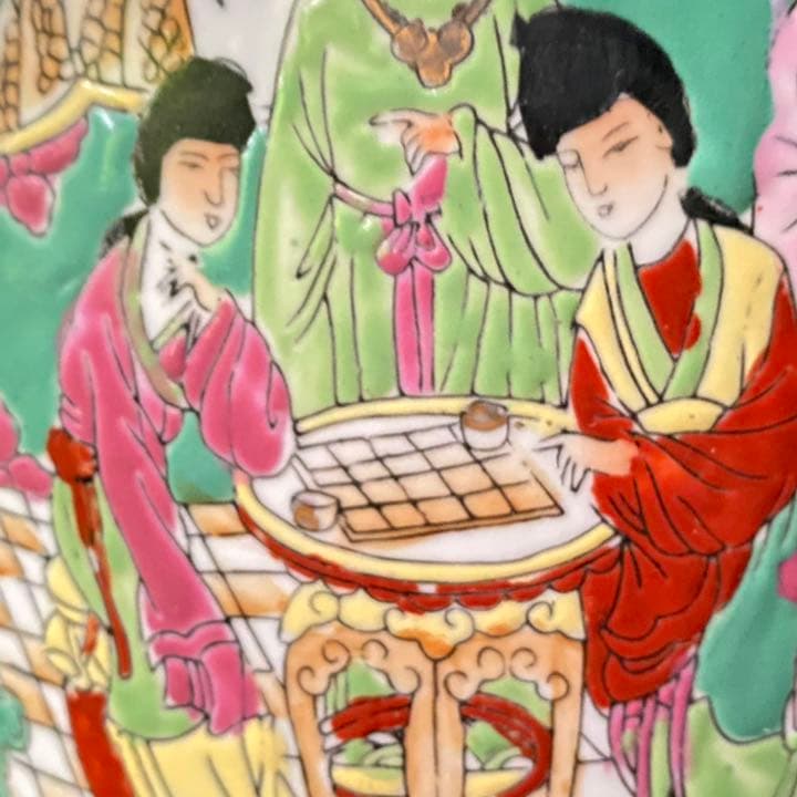 1992さま感謝‼️風水最強‼️宮中貴族美人囲碁図　鳳凰❌花　在銘中國窯蔵壺