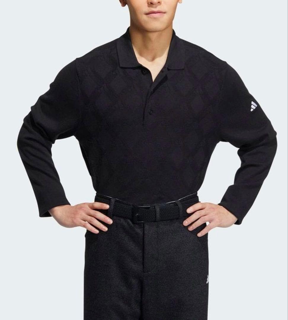 送料無料 新品 adidas GOLF アーガイル柄セーター ポロ 2XL BK