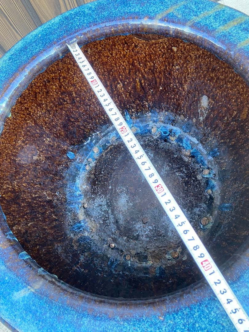 火鉢　陶器　海鼠釉　アンティーク　骨董　金魚鉢　特大　睡蓮鉢　メダカ　鉢カバー