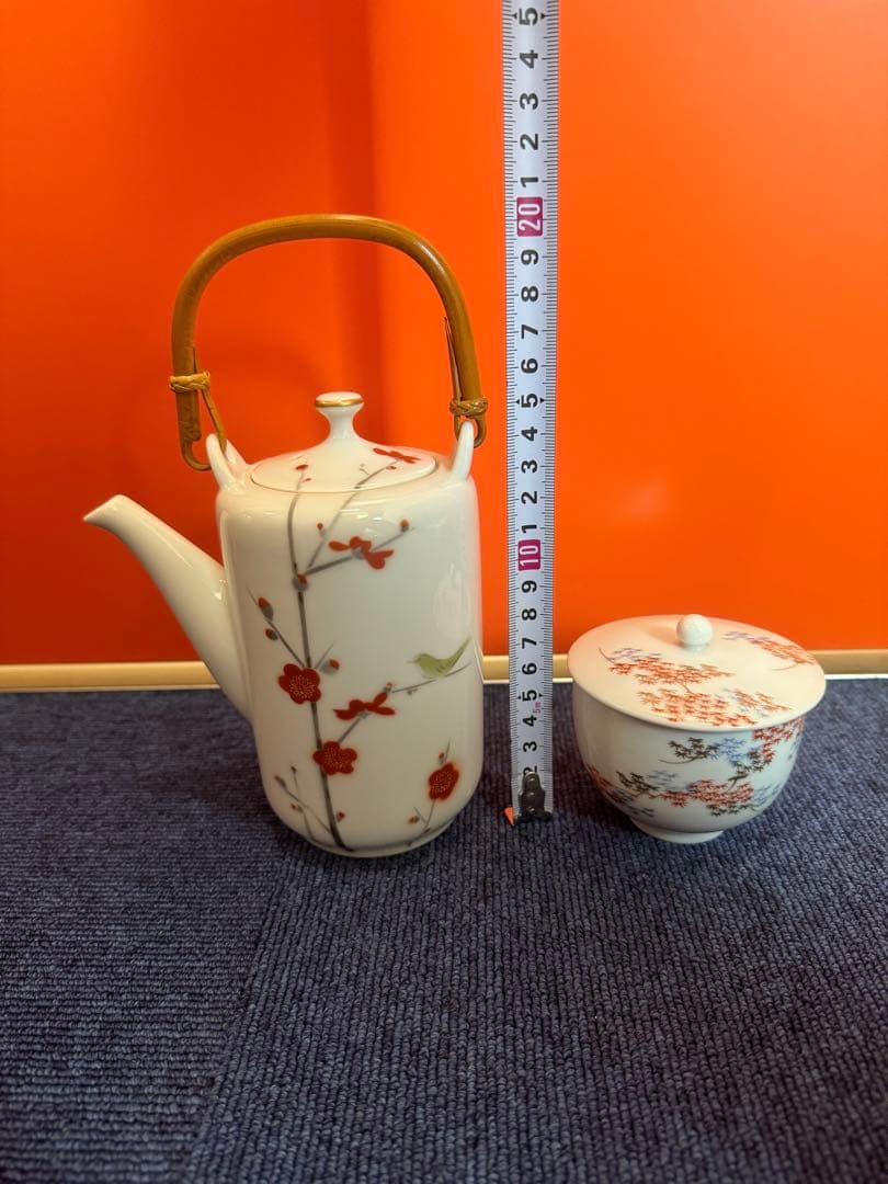 2027 深川製磁　梅文　急須1客　湯呑蓋付1客