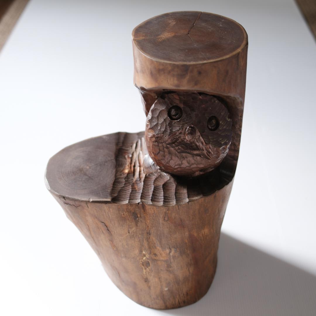 工房がんま フクロウの木彫り彫刻40cm