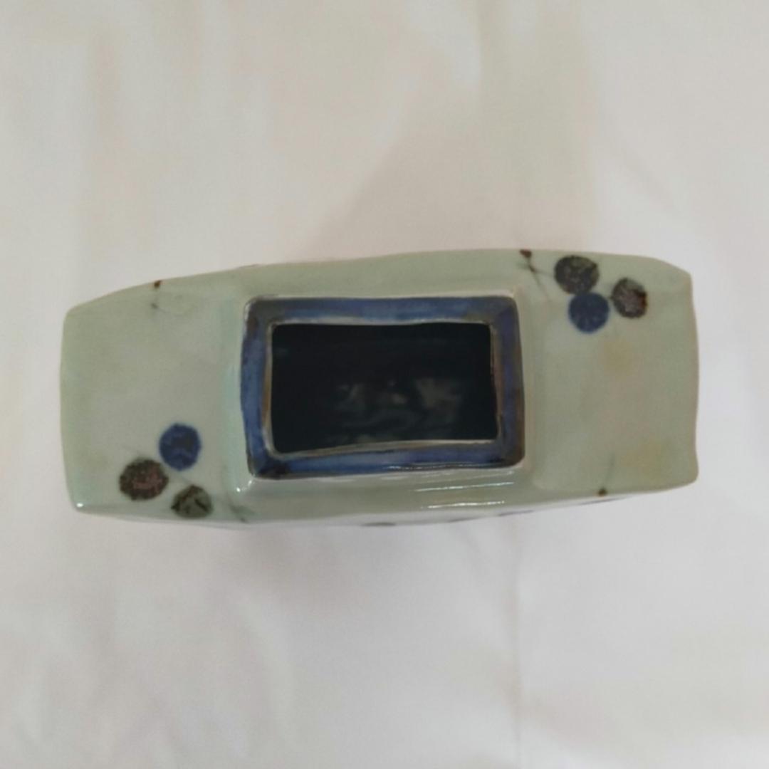 人間国宝　加藤卓男　美濃焼　平扁壺　高さ17cm　桐箱、由緒書付き