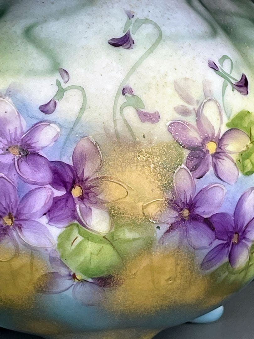 【希少】オールドノリタケ 焼き付け金彩 スミレ紋 花瓶 金釉の霧吹き 金彩ミスト