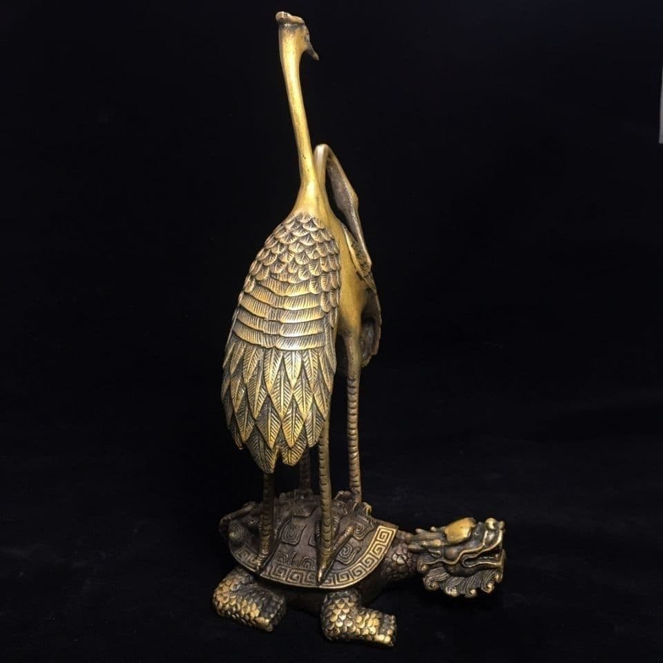 銅器 鶴双喜亀鶴 長寿亀 開運 風水 招財 置物 工芸品