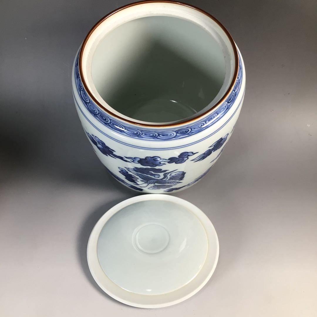 Ｎ７２１　皆具　『手塚玉堂造』『染付雲鶴文』『水指　建水　蓋置　杓立』　共箱