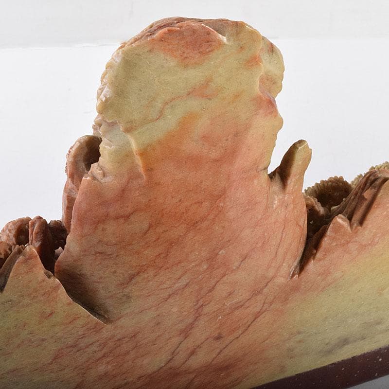 中国　玉石蝋石青田石　楼閣山水雕　床飾　置物　M　R7899C