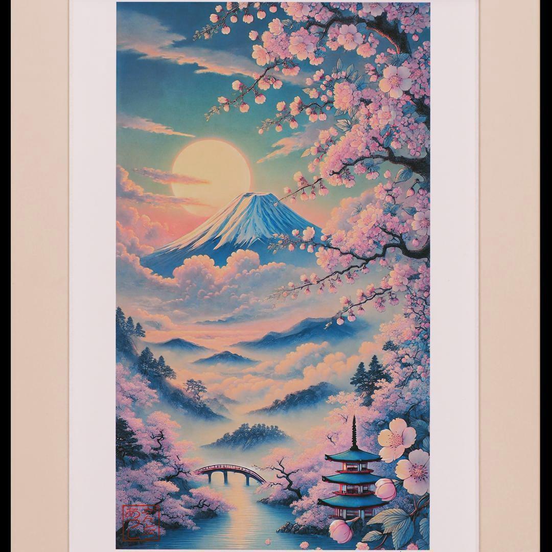 【専用出品】AIデジタルアート●『満月と夜の青富士』『桜富士』がんどうあつし作