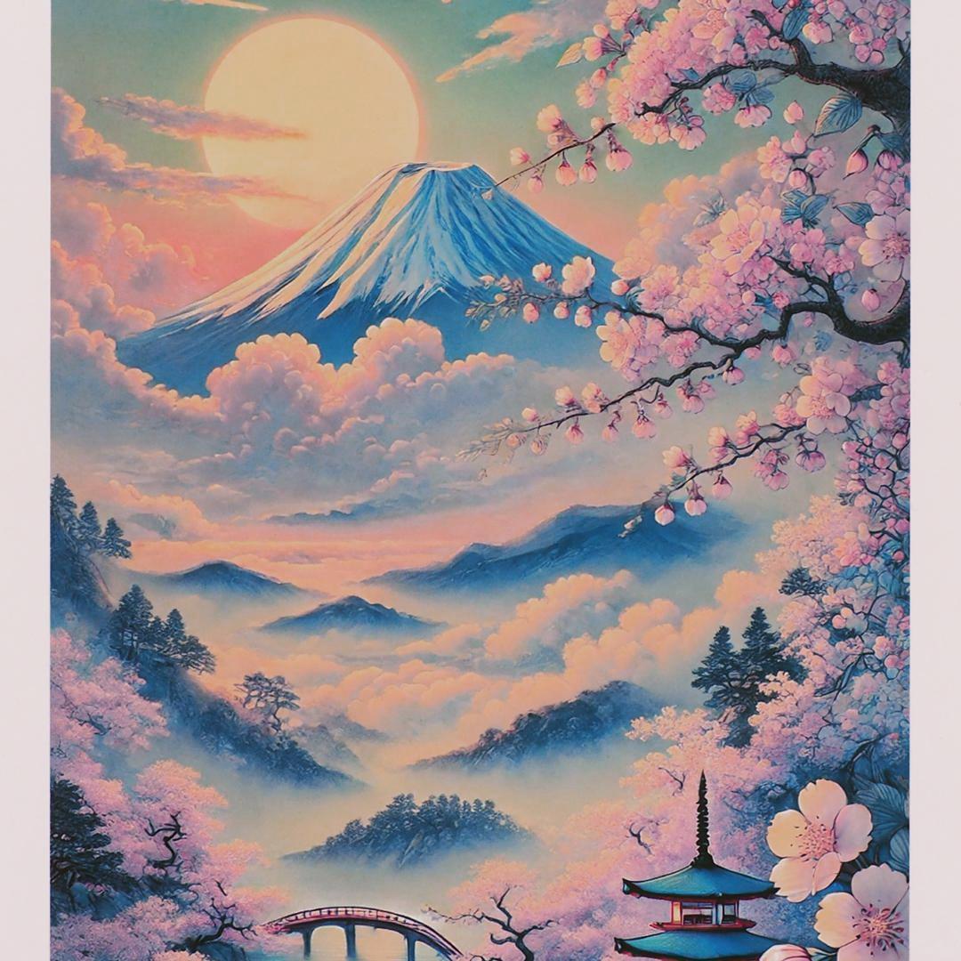 【専用出品】AIデジタルアート●『満月と夜の青富士』『桜富士』がんどうあつし作