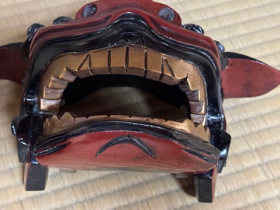 母のお茶道具の仲間たち　 レトロ 獅子頭 雄雌木彫 最大幅21〜25、高13cm