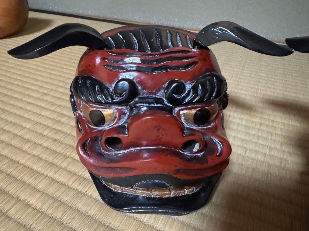 母のお茶道具の仲間たち　 レトロ 獅子頭 雄雌木彫 最大幅21〜25、高13cm