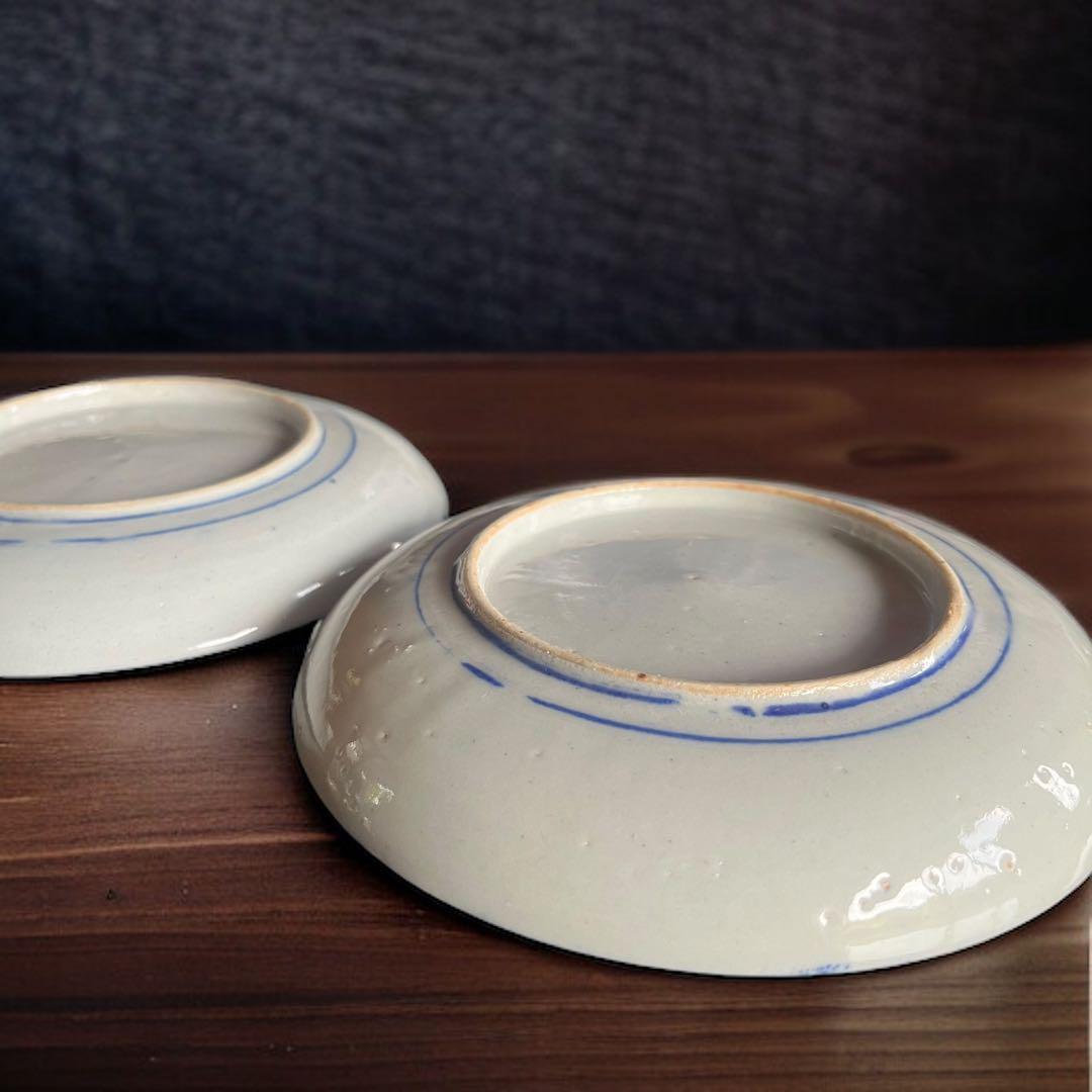 【骨董】古伊万里 小皿 明治期 藍色 ５枚 印判 アンティーク 陶磁器 染付け