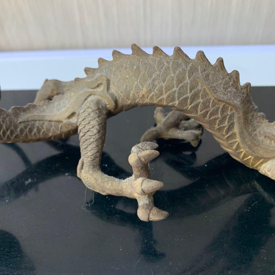 龍 置物 風水 ルチル球 水杯 ブロンズ製 開運 金運 厄祓い 黒台座付き