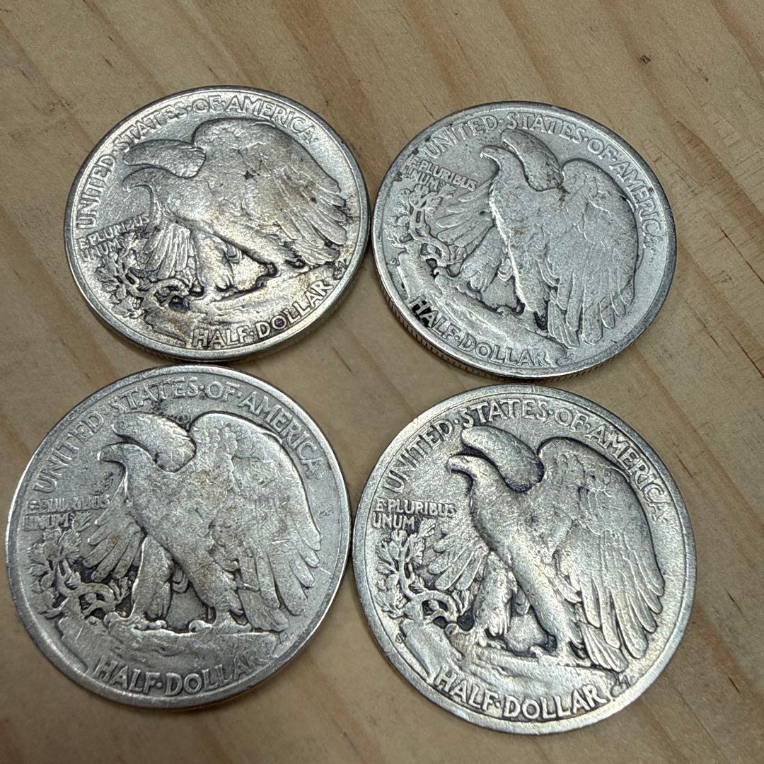 1アメリカ　ウォーキング・リバティ ハーフダラー銀貨4枚