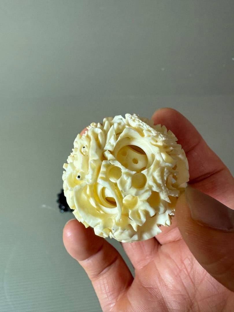 2734 中国美術 天球 多層球　台座付　龍文　置物 精密彫刻 工芸品