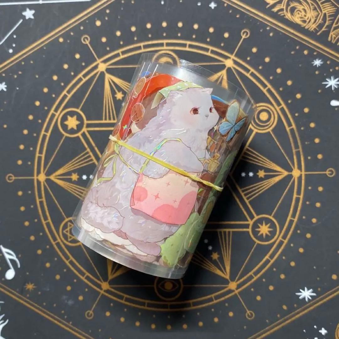 【9191】海外　マステ　中古巻　貝殻光マスキングテープ　猫　動物系