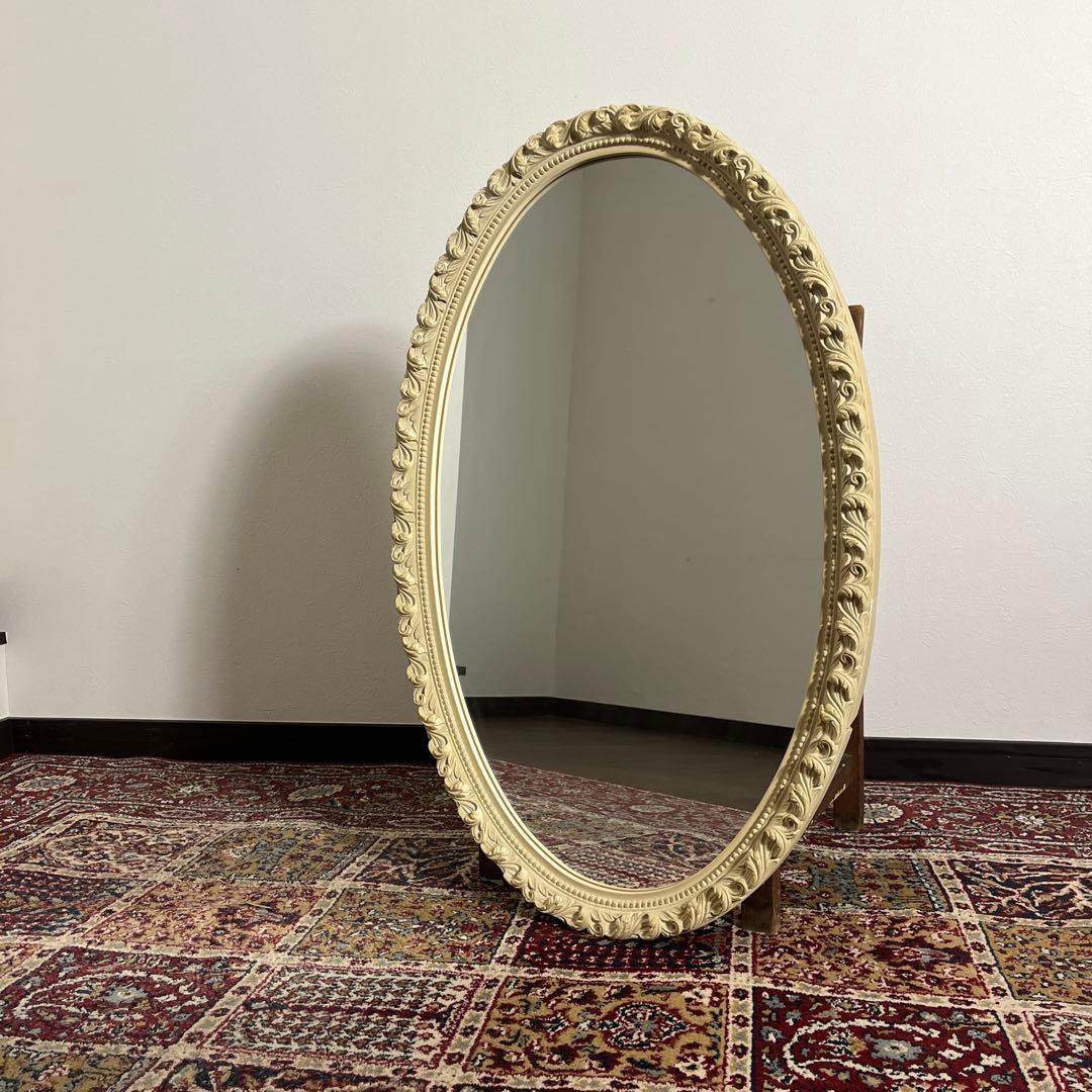 カナダ製◾️木製装飾フレーム オーバル型 壁掛けミラー ウォールミラー 鏡