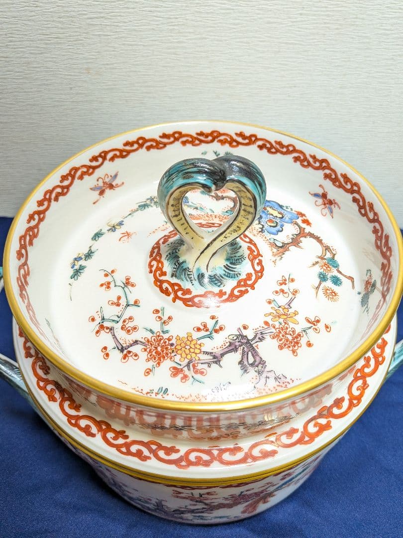 19世紀　フランス　シャンティイ窯　色絵松竹梅鳥紋　柿右衛門写　スープチュリーン