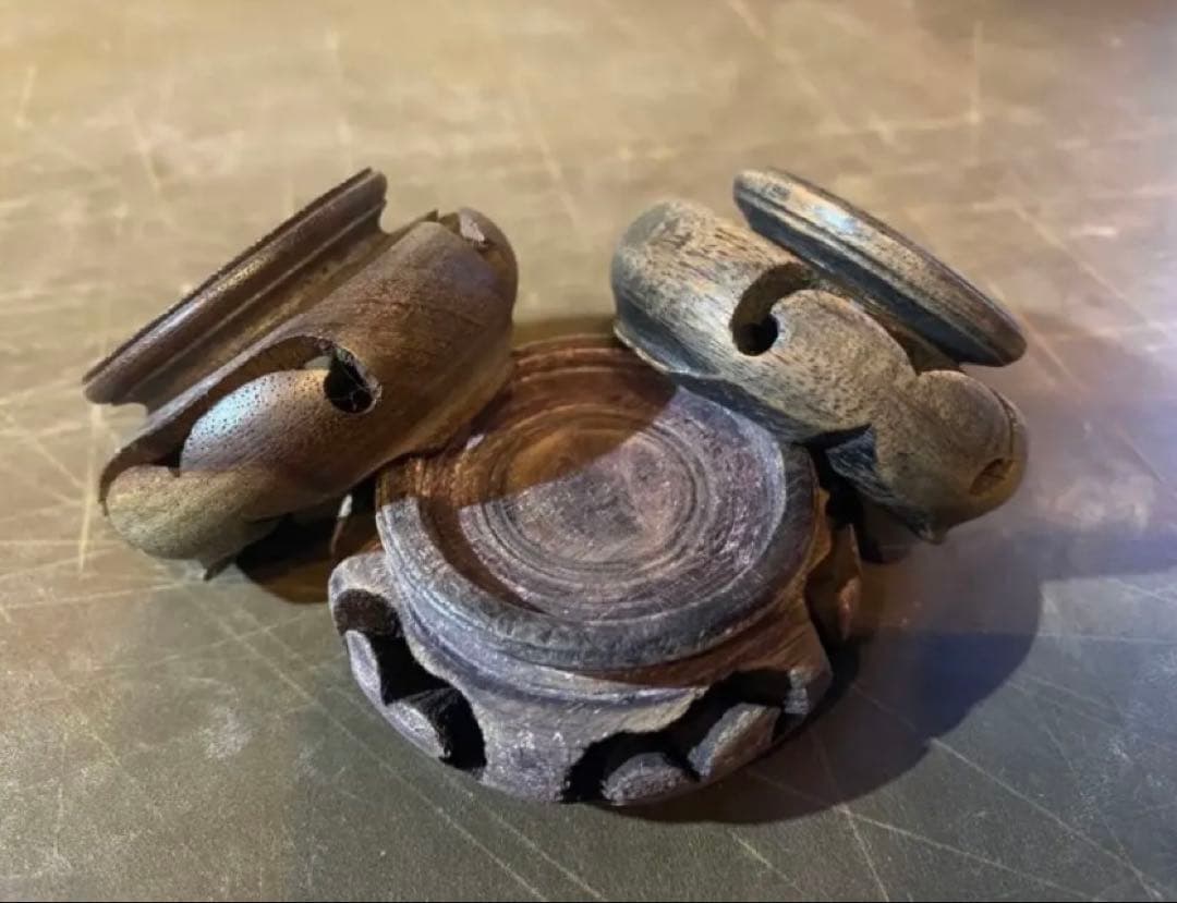 アンティーク　美品ブルナイ　小花器　極小唐木台座　３種・３点セット レア