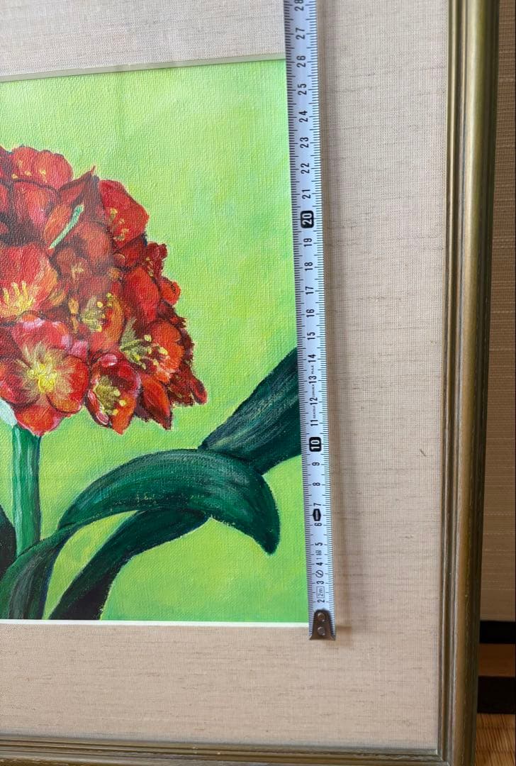 赤い花の絵画（フレーム付き）