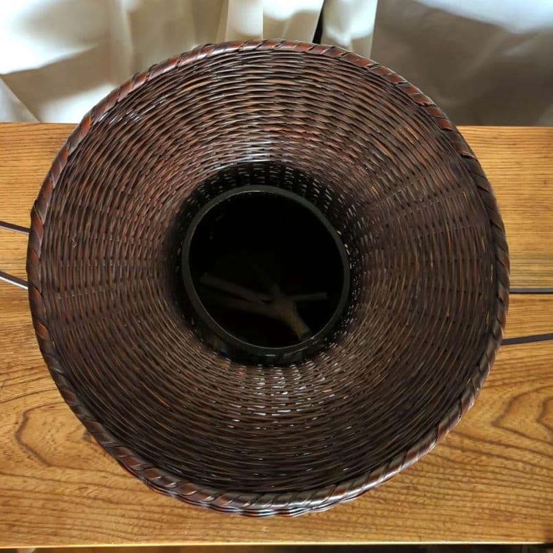 【民藝】虎竹花篭【一竜】在銘【牡丹篭】