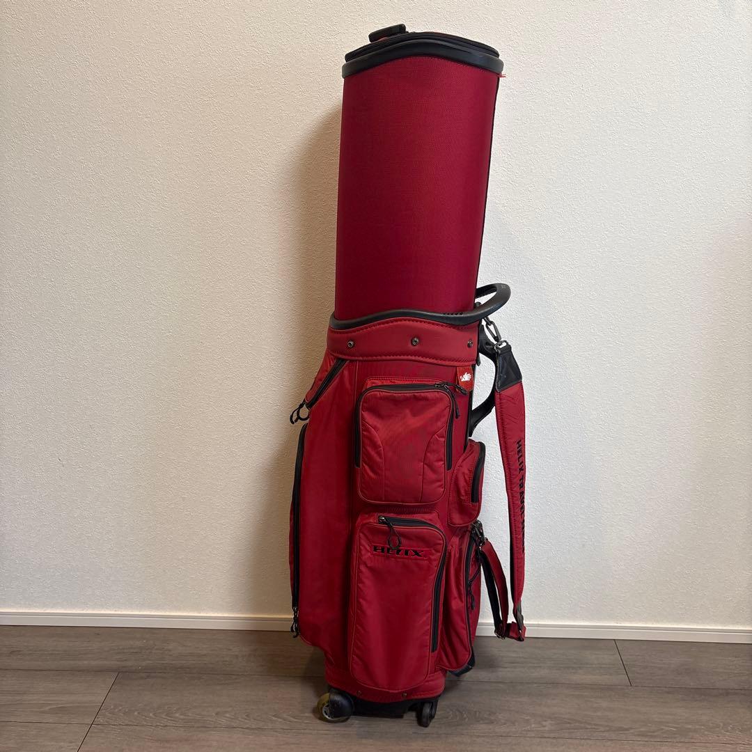 【USED】HELIX キャディバッグ レッド キャスター付き ゴルフバッグ