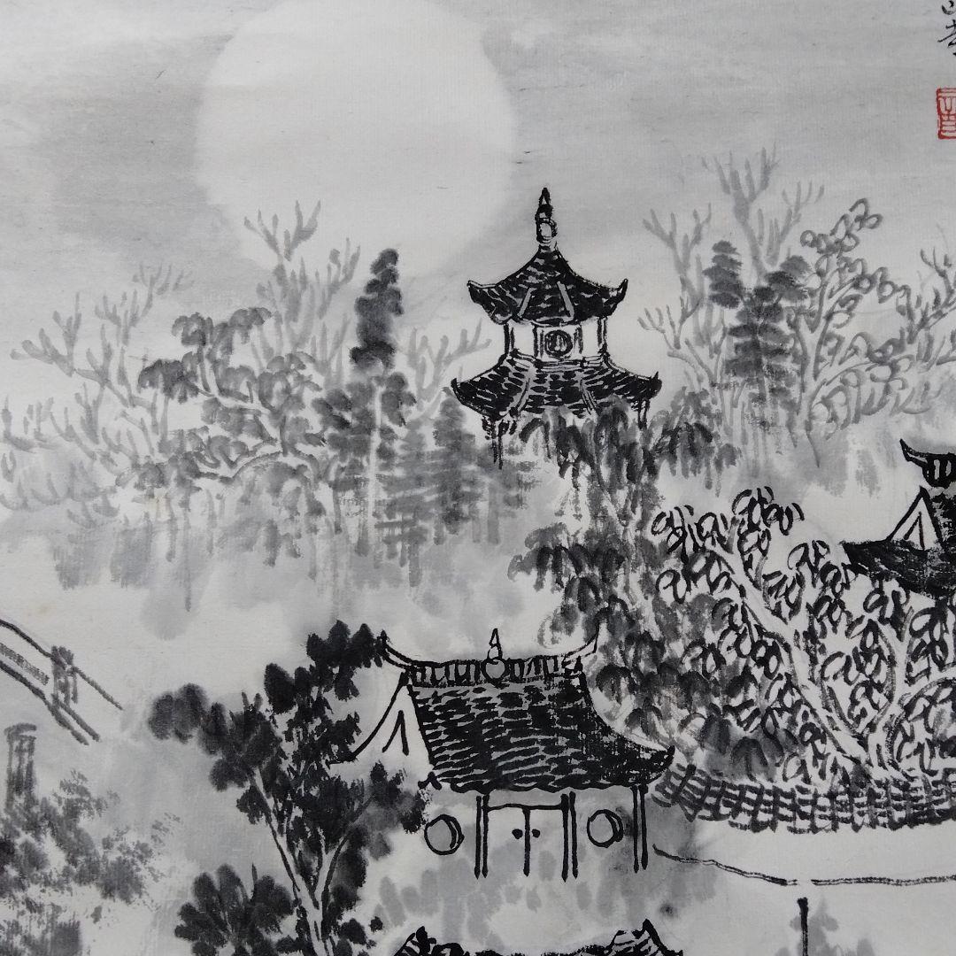 中国・上海・古寒山寺水墨画（掛軸）