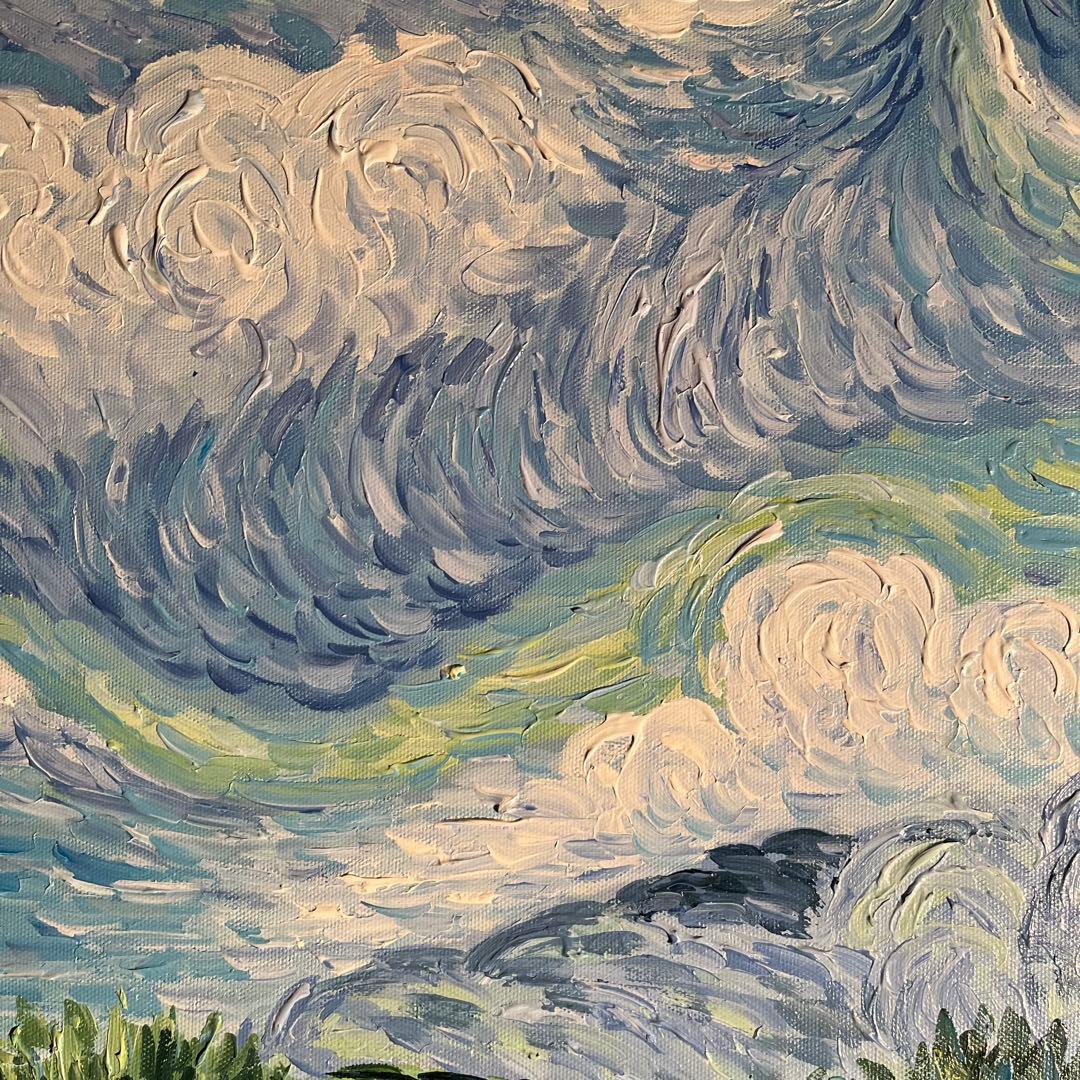 ★秀作★手書き油絵 ゴッホ 糸杉のある麦畑 絵画 額付き インテリア 油彩画