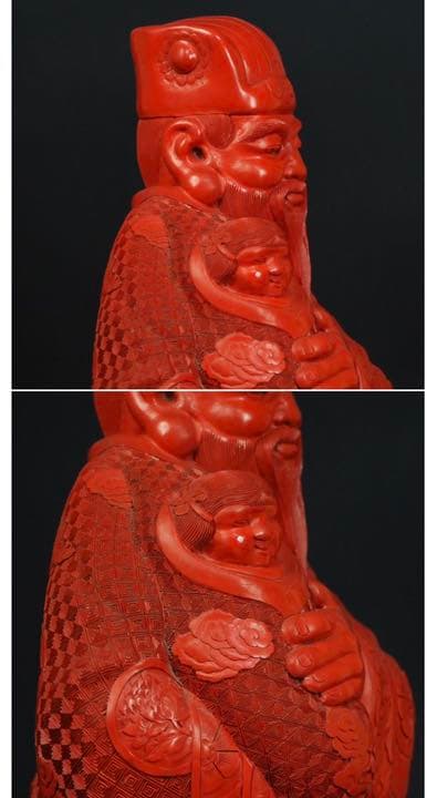 送料無料　時代大珍品 大振り堆朱「福禄寿」の福　高46ｃｍ 中国古玩