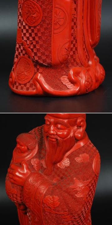 送料無料　時代大珍品 大振り堆朱「福禄寿」の福　高46ｃｍ 中国古玩