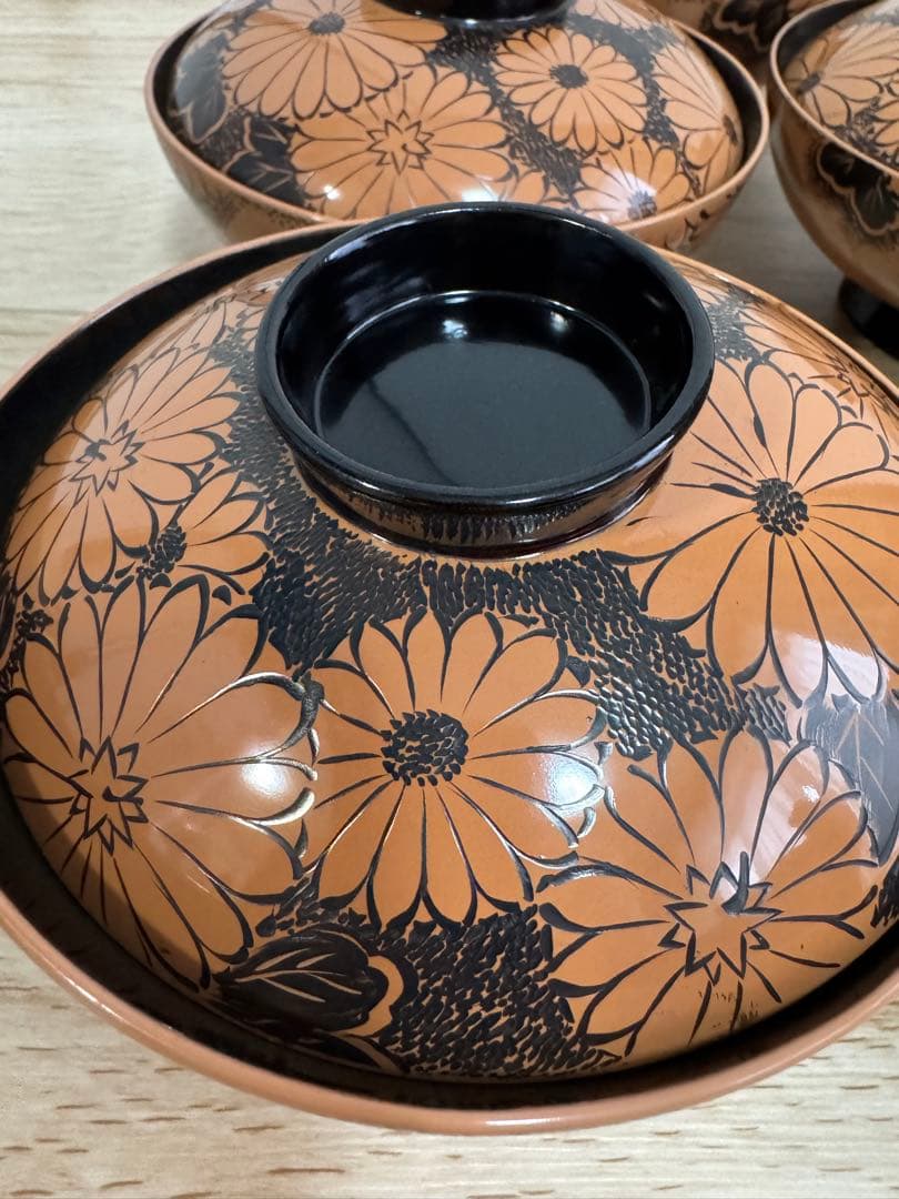 輪島塗吸物椀　5つセット　高級椀　菊