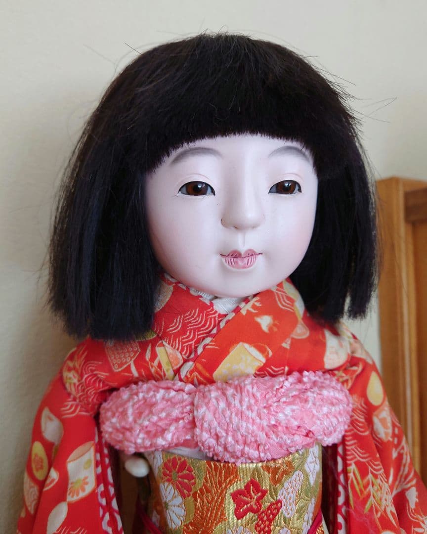 芳龍斎 上手　市松人形 昭和16年～20年 腕布交換済み 梨地 人形